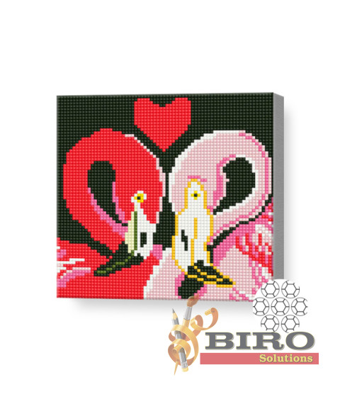 Flamingo iubirii, 20х20 cm, mozaic cu diamante